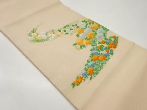 紗 曲線に花々模様織出し開き名古屋帯（額縁仕立て）